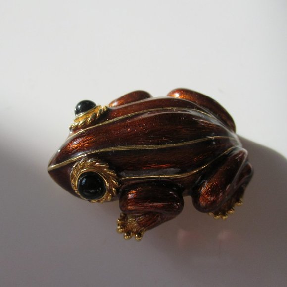 Vintage Ciner Brown Enamel Frog Toad Pin Brooch Jewelry - Picture 1 of 9